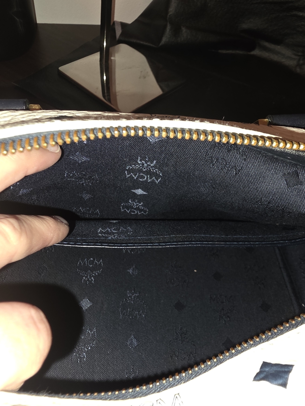 MCM White & Blue Visetos Boston Bag with Gold Hardware - Picture 15 of 16